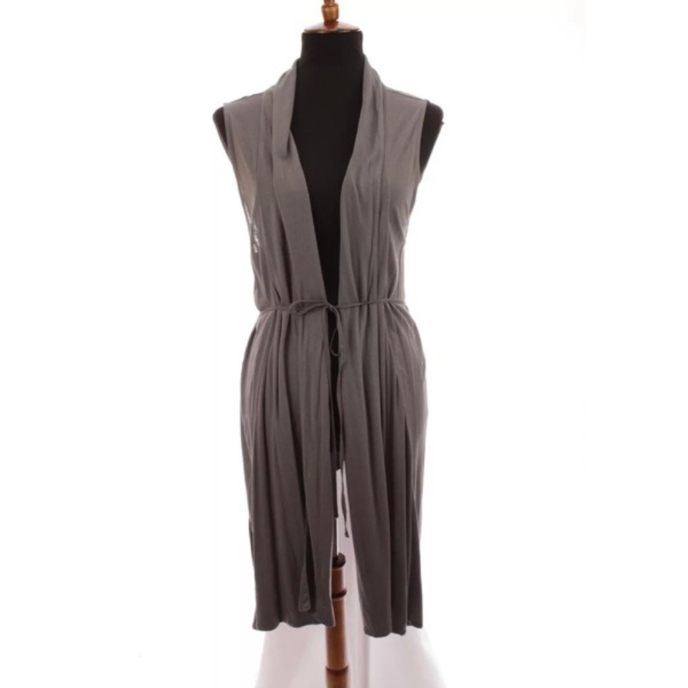 Coldwater Creek Womens Ruched Tie Front Duster Vest Cardigan Gray Sz M 10-12